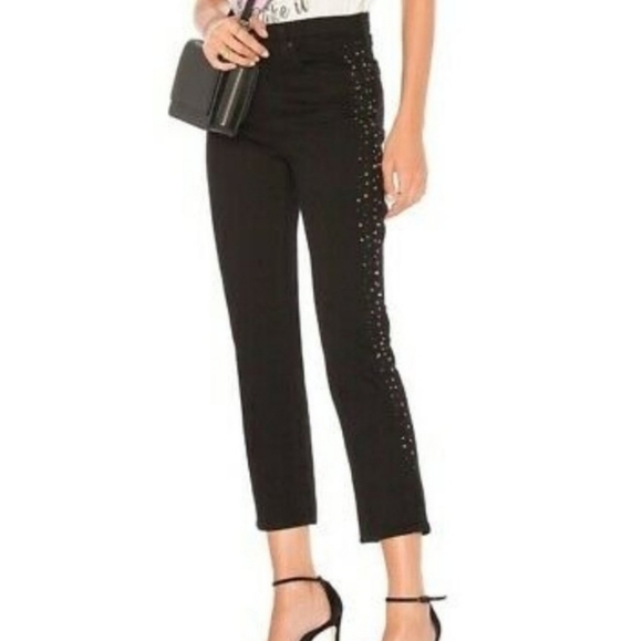 AG Adriano Goldschmied Isabelle Black Studded High Rise Straight Crop Pa… - Picture 1 of 8